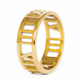 Anel Numeral Romano Banhado a Ouro 18K