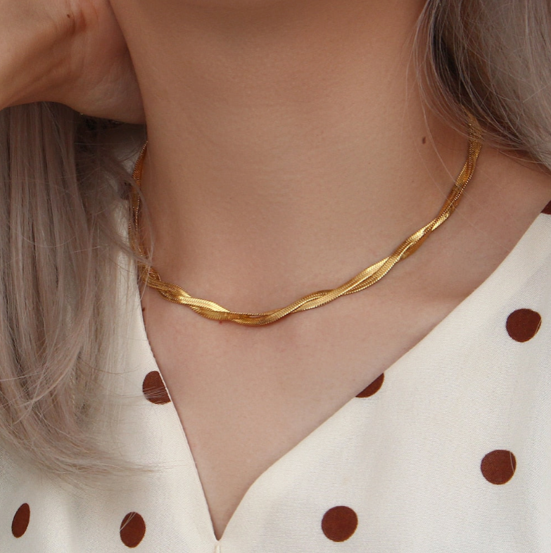 Colar Trançado 2 Camadas Banhado a Ouro 18k