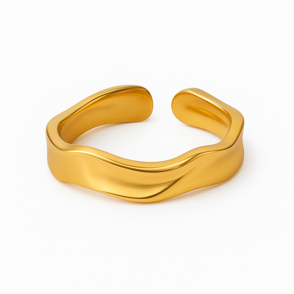 Anel Ondulado Banhado a Ouro 18K