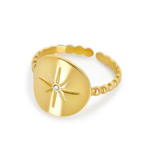 Anel Estrela Náutica Ajustável Banhado a Ouro 18k