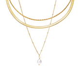 Colar Triplo Orla com Pingente de Pérolas Banhado a Ouro 18k