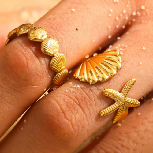 Anel Concha Banhado a Ouro 18K