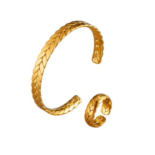 Kit Bracelete e Pulseira Trancado Banhado a Ouro 18k