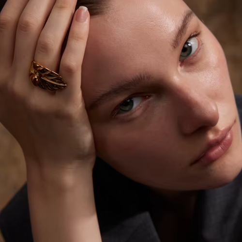 Anel Folha Ajustável Banhado a ouro 18K