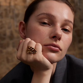 Anel Folha Ajustável Banhado a ouro 18K