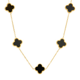 Colar Trevo Preto Banhado a Ouro 18K