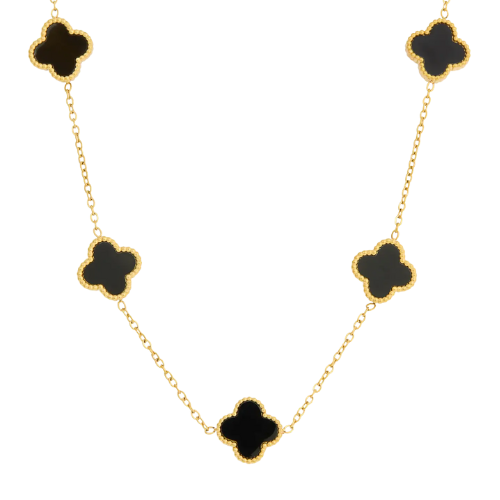Colar Trevo Preto Banhado a Ouro 18K