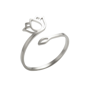 Anel de Lótus Ajustável Prata