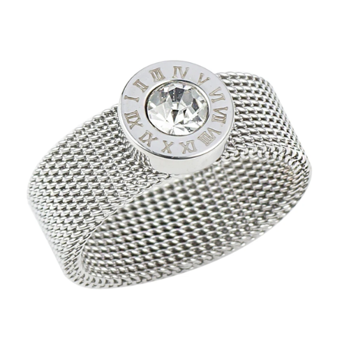 Anel Malha com Zircônia Prata