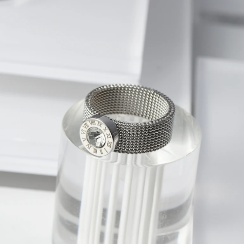 Anel Malha com Zircônia Prata