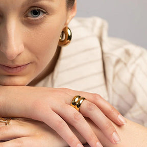 Anel Duplo Liso Banhado a Ouro 18k