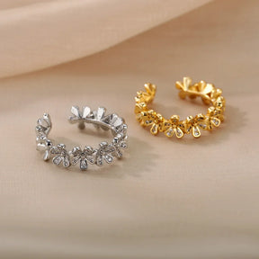 Anel Ajustável Flores com Zircônia