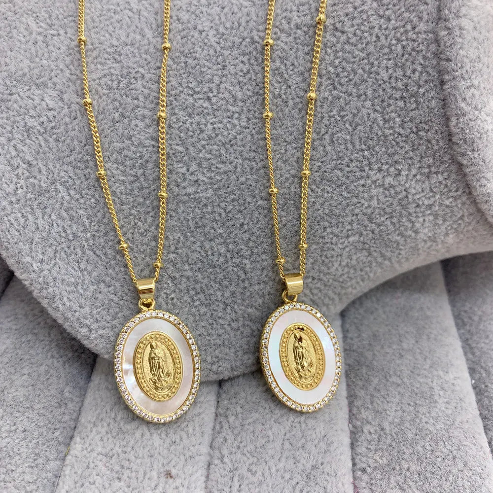 Colar Vigem Maria Pedra Natural com Zircônia