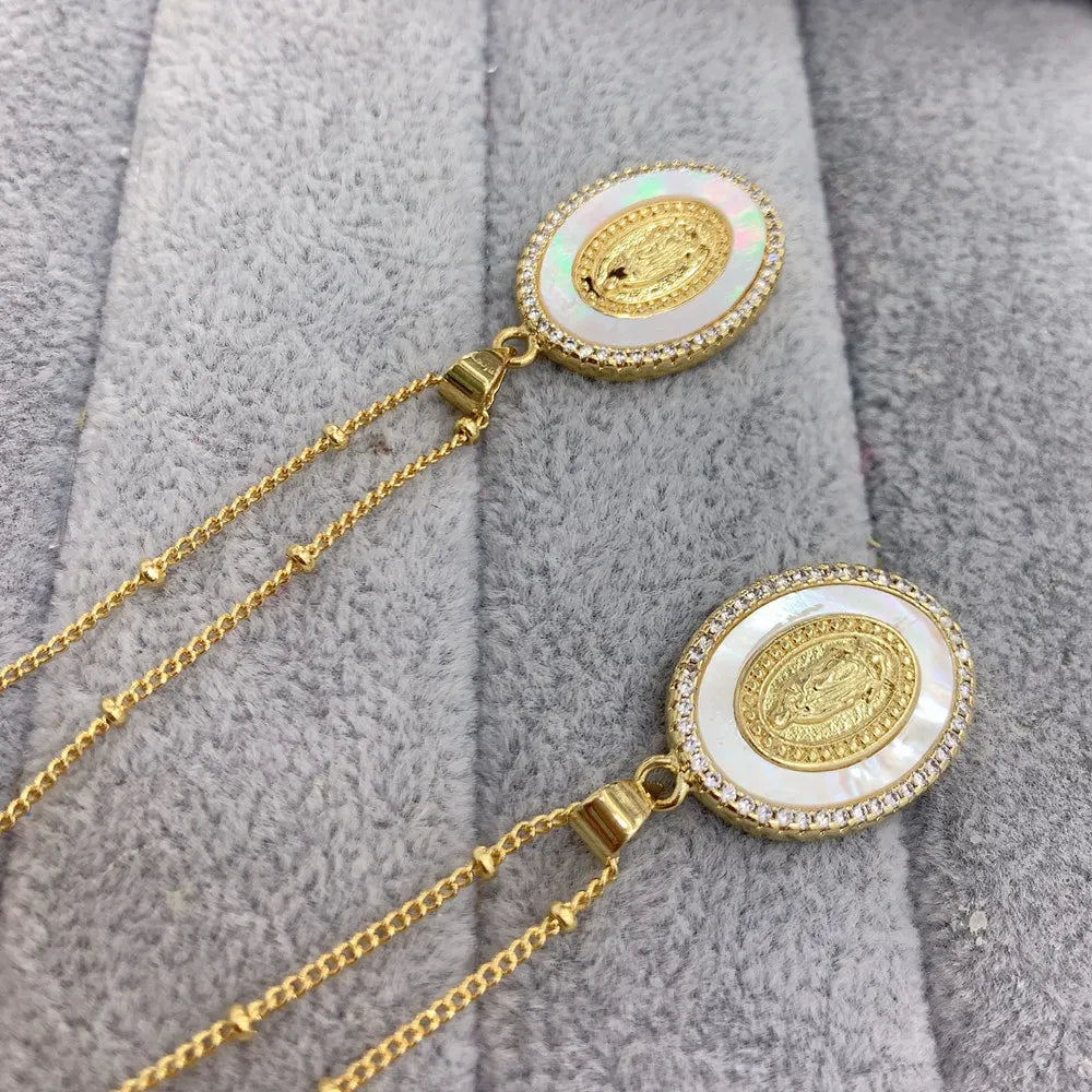 Colar Vigem Maria Pedra Natural com Zircônia