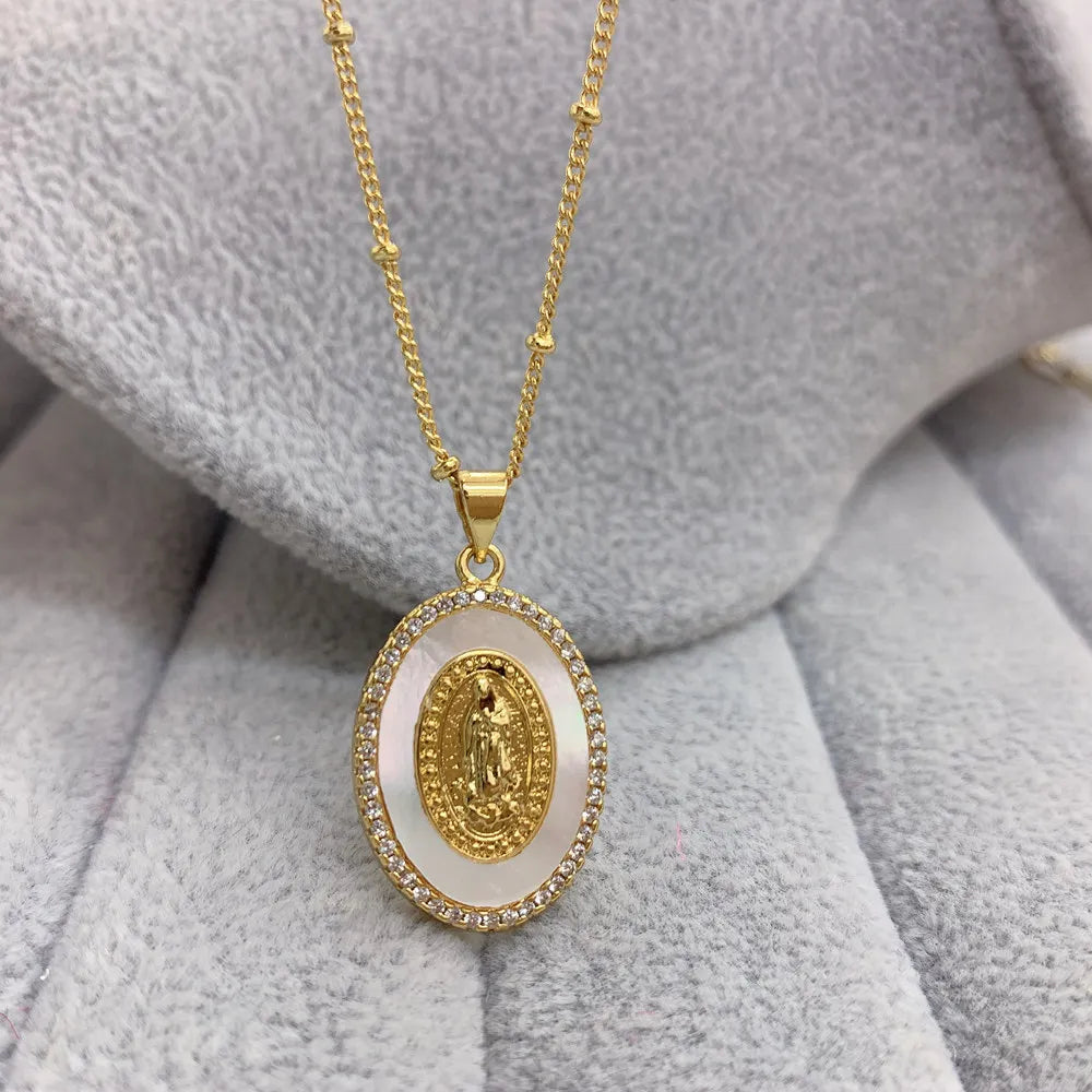 Colar Vigem Maria Pedra Natural com Zircônia