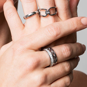 Anel Mosaico com Zircônia Prata