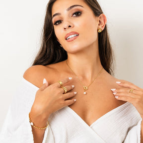 Anel de Camadas com Coração Ajustável Banhado a Ouro 18K