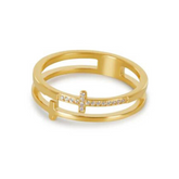 Anel Cruz Dupla Zircônia Banhado em Ouro 18k