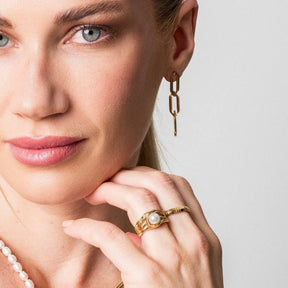 Anel Dupla Camada Irregular com Pérola