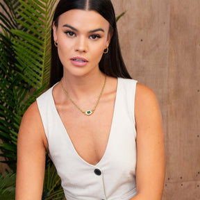 Colar Selene com Pedra de Esmeralda Banhado a Ouro 18k